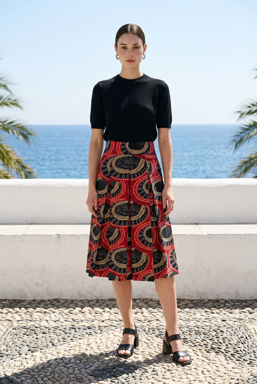 Tessuto africano fucsia e nero. Modello Anna
