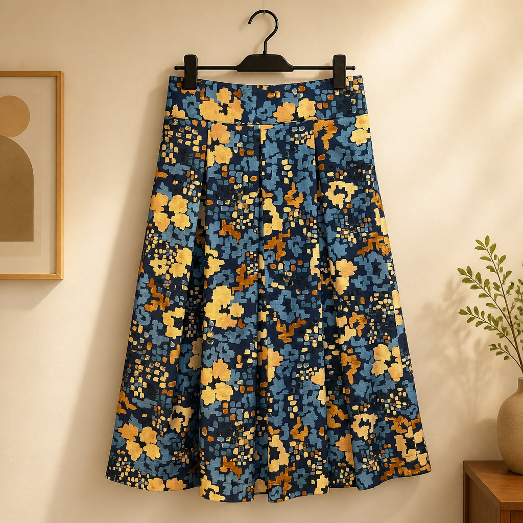 70s blu macchie crema e celesti. Modello Anna