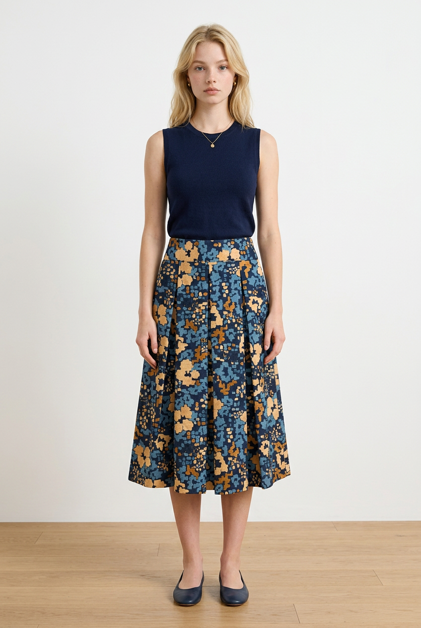 70s blu macchie crema e celesti. Modello Anna